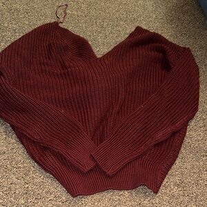 Fashion Nova Burgundy V-Neck Sweater